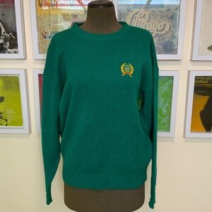 Vintage Green Crest Emblem Wool Knit Crewneck Sweater